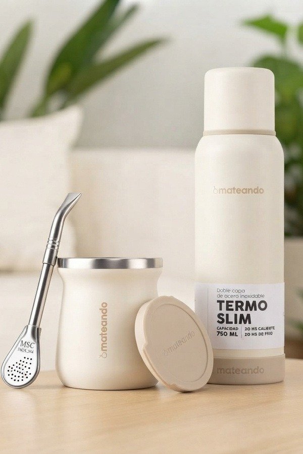 Producto - KIT MATERO MATEANDO - Termo 750 ml Mate Beige c/ Bombilla - 0