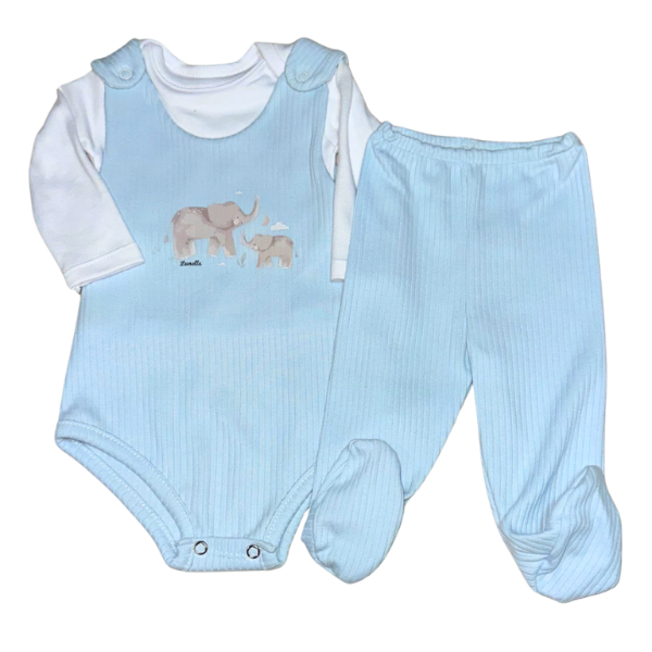 Producto - Set jardinero + body + pantalon celeste