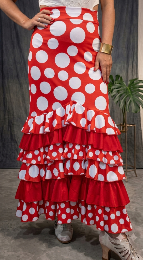 Producto - FALDA MONETA ROJA LUNAR BLANCO COMBINADA TM/L