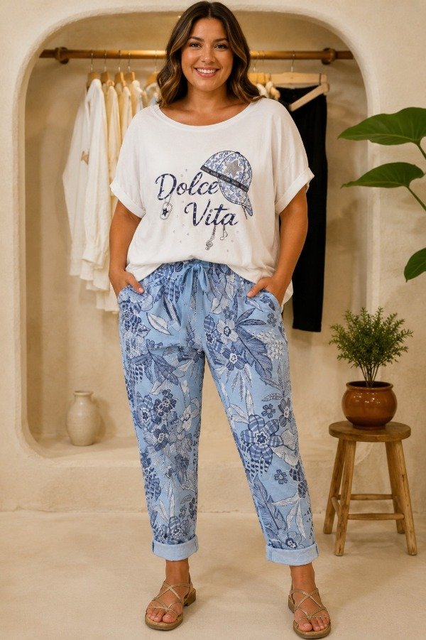 Producto - Babucha Moda Italiana Elastizada Azul y Celeste Tendencia abarca 42 al 48 - 1