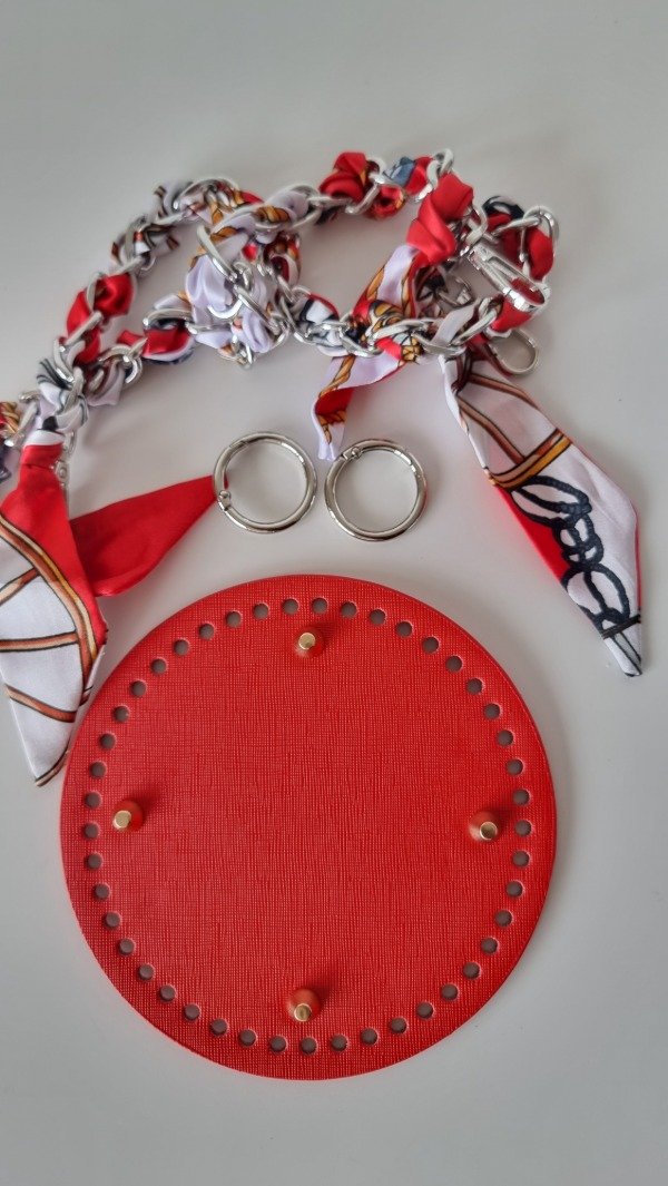 Producto - Base para bolso CIRCULAR 15 cms de diámetro + 2 cadenas con pañuelo + argollitas