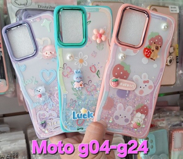 Producto - Fundas diseño glitter con charm. Moto g04-g24