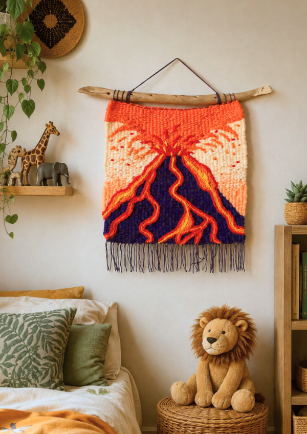 Producto - Tapiz artesanal Volcano tejido en telar y bordado 48x53 cm. - 0