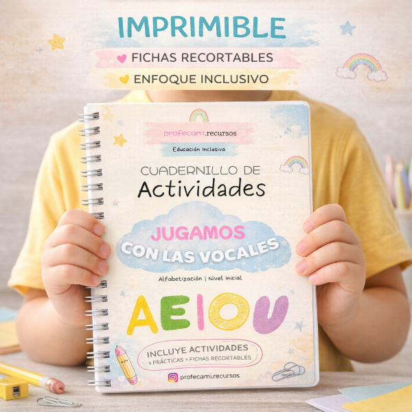 Producto - Jugamos con las vocales - Cuadernillo imprimible + fichas recortables