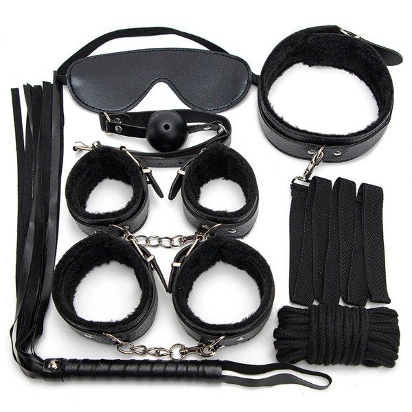 Producto - KIT BDSM COLOR NEGRO ECO CUERO 7 PIEZAS INFARTA START GAME