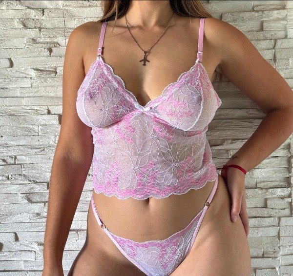 Producto - CONJUNTO TIPO TOP DE ENCAJE (EX005) ROSA Y BLANCO - 4