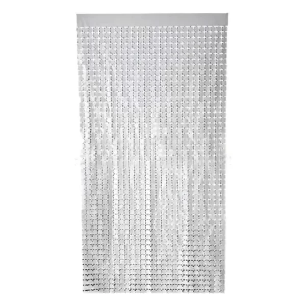 Producto - Cortina holografica de cuadrados chicos color plateado