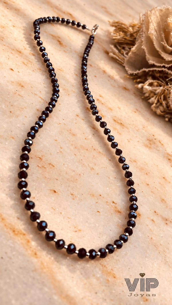 Producto - Chocker Bicono Negro Azulado Bolitas Plata 925 - 1