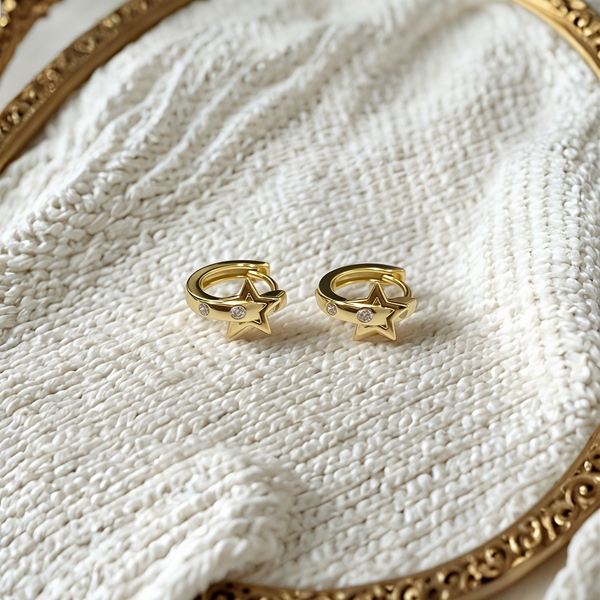 Producto - Aros argollitas Plata 925 Dorado/estrellas