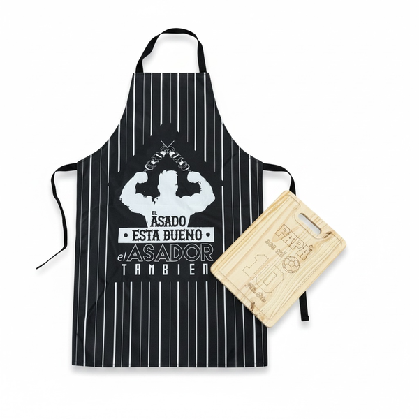 Producto - COMBO DELANTAL DÍA DEL PADRE + TABLA DE PICAR PAPÁ 27x38 CM MODELOS SURTIDOS