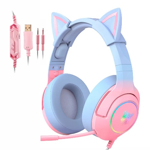 Producto - Auricular c/microfono -acolchados -gamer -3.5mm + usb -diseño de orejas De Gato - 0