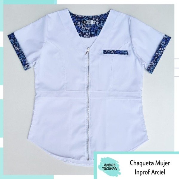 Producto - Chaqueta Inprof Blanca detalle Flores con Cierre