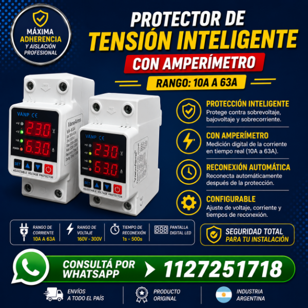 Producto - Protector Tensión Monofásico 63a Voltaje Ajustable Riel Din.