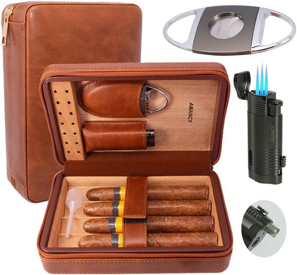 Producto - Porta Habanos Cedro Humidor Cuero Marron Accesorios