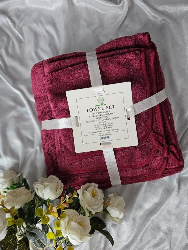 Producto - SET DE 3 TOALLONES SECADO RAPIDO PREMIUM BORDO