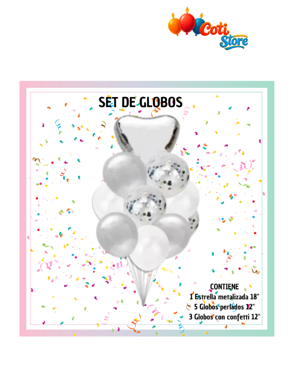 Producto - Set de Globos Corazón Plateado