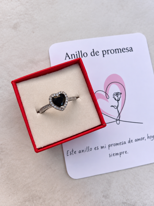 Producto - Anillo de la promesa corazón negro plateado