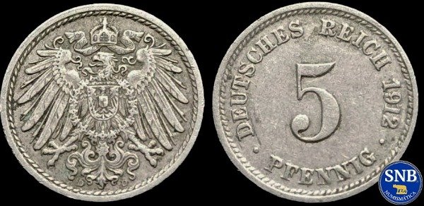 Producto - Imperio Alemán - 5 Pfennig (1912 E) KM #11 [VF]