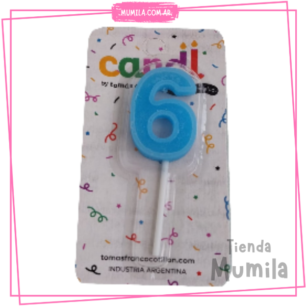 Producto - Vela numero 6 celeste palito