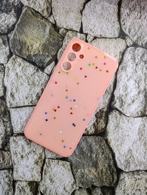 Producto - Funda glitter corazones Samsung A15 rosa