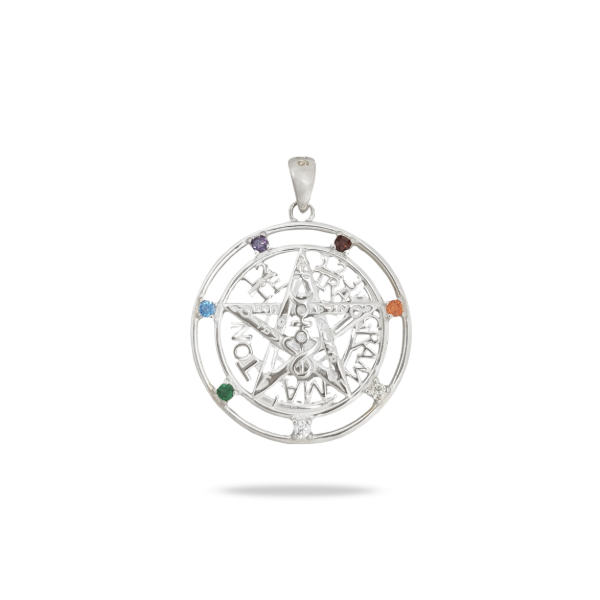 Producto - Dije Tetragramatón de Plata 925 con Piedras 7 Chakras