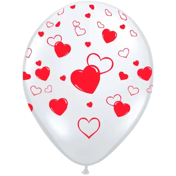 Producto - Globo de látex estampado Blanco con corazones x5u
