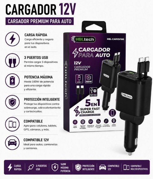 Producto - Cargador premium para auto 5 EN 1