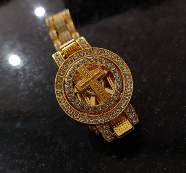 Producto - Pulcera Cubana Giratoris Cruz Full Strass Dorada
