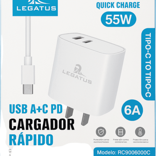 Producto - Cargador 220 Tipo C 55W 6A USB/C Legatus