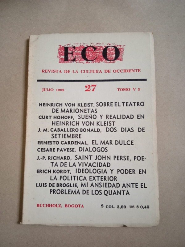 Producto - Eco #27 (Tomo V-3) - Von Kleist Hohoff Caballero Bonald - Julio 1962