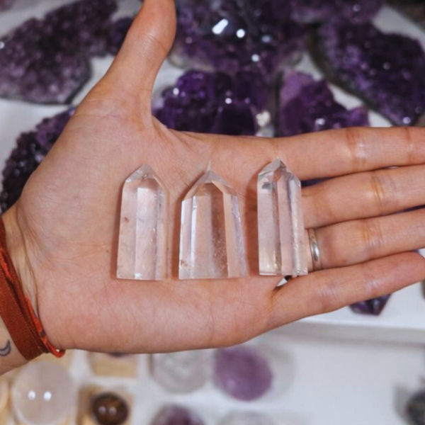 Producto - Set x3 Cuarzo Puntas cristal facetado 3.5-4cm - Apto terapias