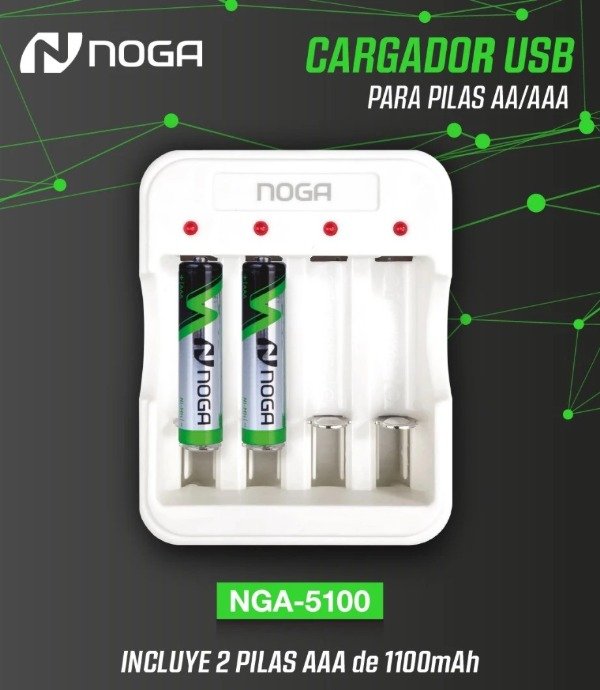 Producto - Cargador de pilas usb + 2 Pilas AAA Noga