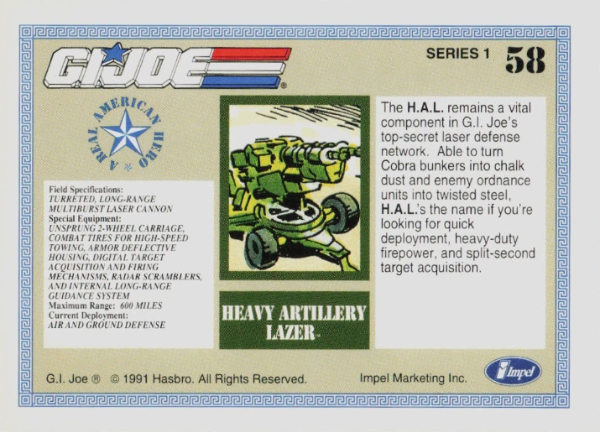 Producto - 1991 Impel G.I. Joe #58 - Heavy Artillery Lazer, H.A.L. - 1