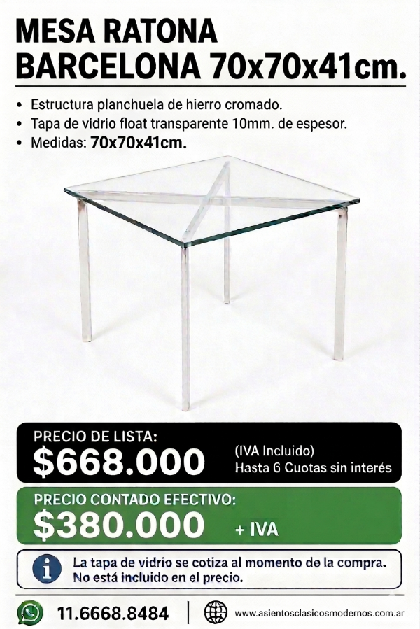 Producto - BARCELONA Mesa Ratona 70x70, Planchuela Cromada, Sin Vidrio!!