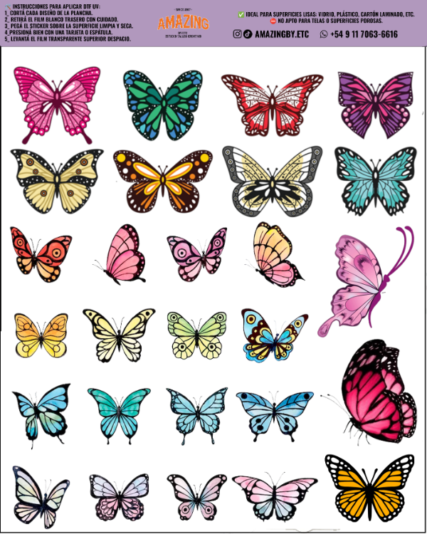 Producto - MARIPOSAS  Plancha stickers premium dtf uv