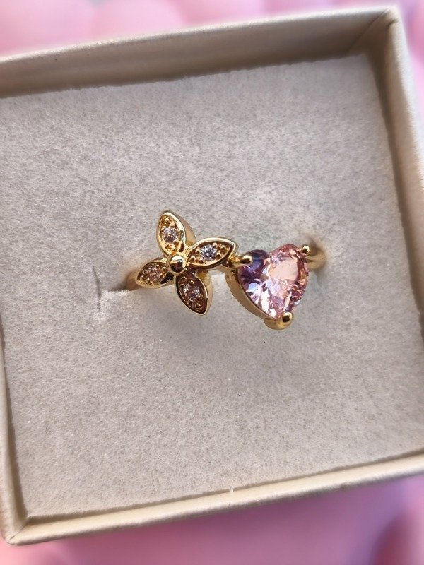 Producto - Anillo dorado Corazón y flor - 1