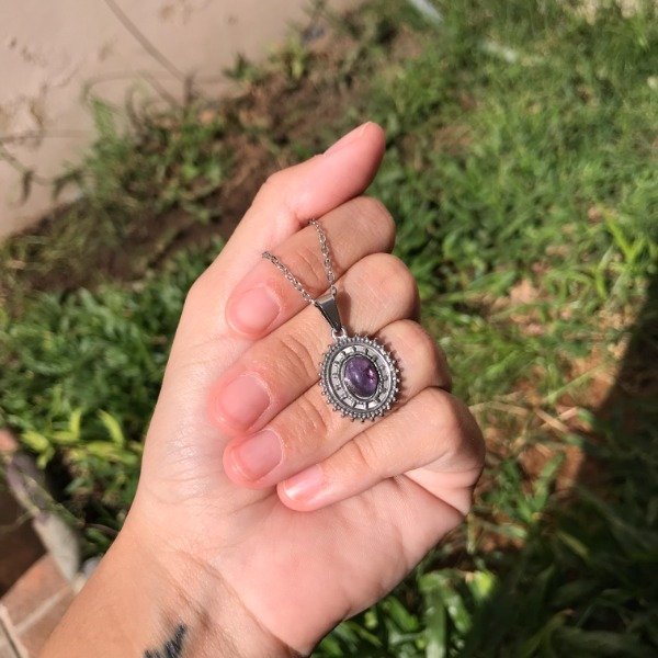 Producto - Conjunto Cadena + Dije con piedra violeta