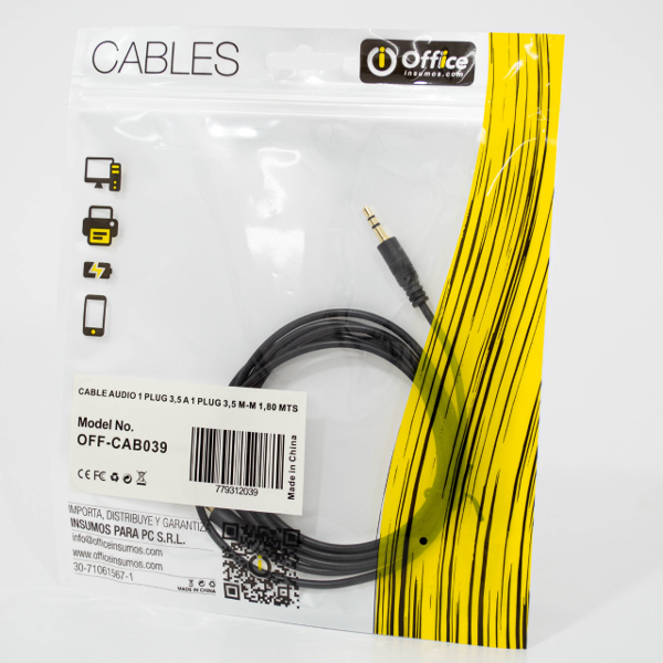 Producto - CABLE AUDIO 1 PLUG 3.5 1 PLUG 3.5 M 1.8 OFF-CAB039 1.8 MTS OFFICE