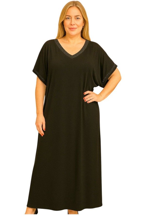 Producto - Maxi Vestido Negro V Tachitas y Lurex Super Amplio 155 cm contorno 49.000 TRANSF