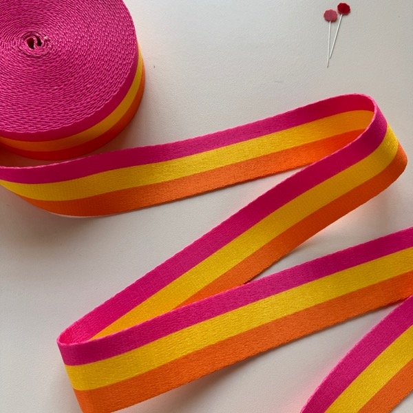 Producto - Cinta Rayada tricolor fucsia, amarillo y naranja - Pase 40 x 3mts