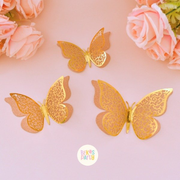 Producto - Mariposa gibre Rosa gold y Dorado x 6
