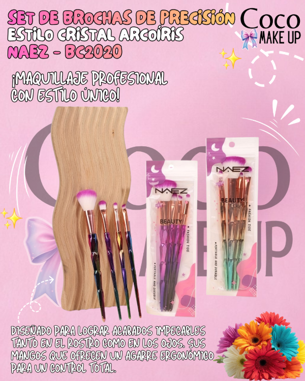 Producto - SET DE BROCHAS DE PRECISIÓN (ESTILO CRISTAL ARCOÍRIS) - NAEZ - BC2020