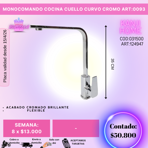 Producto - MONOCOMANDO COCINA CUELLO CURVO CROMO