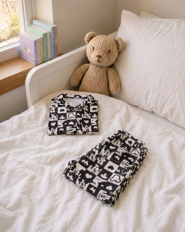 Producto - Pijama camisero largo niños - Mickey blanco y negro