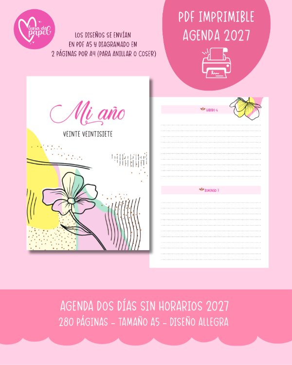Producto - AGENDA DOS DÍAS POR PÁGINA SIN HORARIOS 2027 - Diseño ALLEGRA