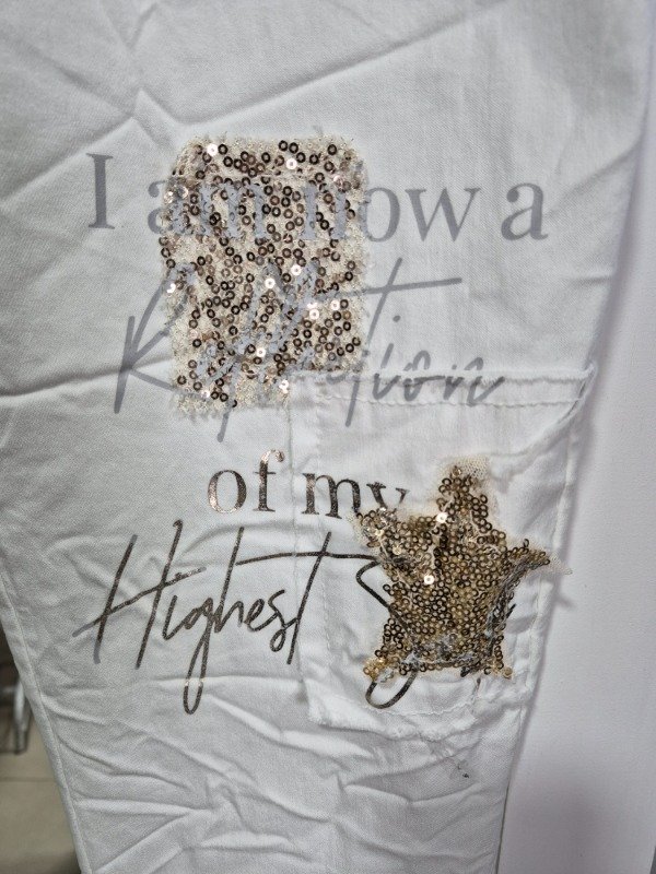 Producto - Babucha Moda Italiana Super Elastizada 44 al 48 - Blanca y Dorado con Strass - 2