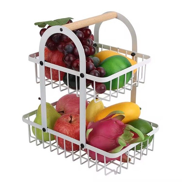 Producto - Frutera Doble Canasta Organizador Cesta Rectangular Cocina BLANCO