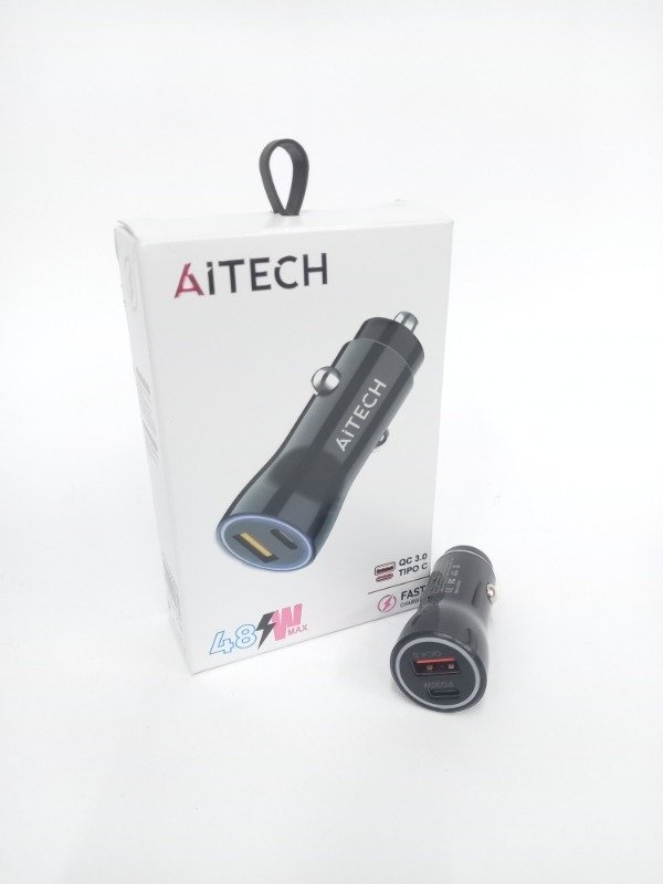 Producto - Cargador De Auto Carga Rápida 48w 2 Puertos Usb + Usb-c Negro