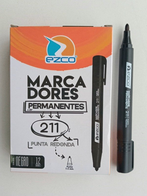 Producto - Marcador Permanente Punta Redonda Ezco 211 Negro - Para Toda Superficie