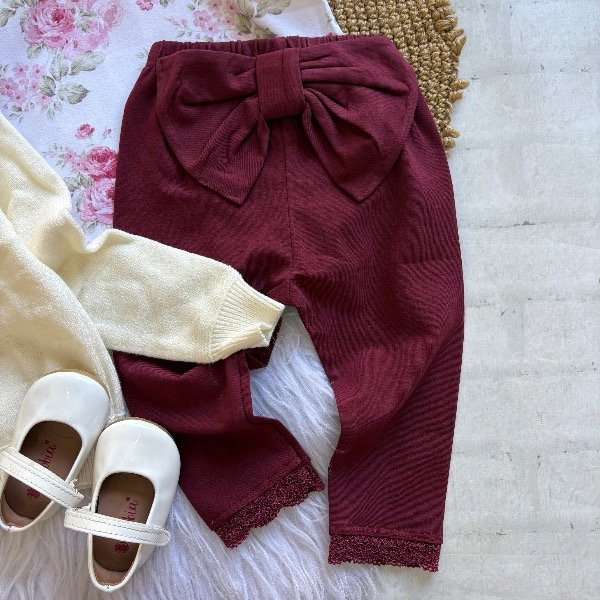 Producto - Calza con moño en color bordo talles hasta 2 años - 0